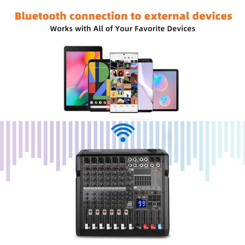 Bomaite B8 Professional 10-Channel Bluetooth Mixing Console with Reverb Effect, 3-band EQ, 48V Phantom, USB MP3 Player for Computer Recording, Bands