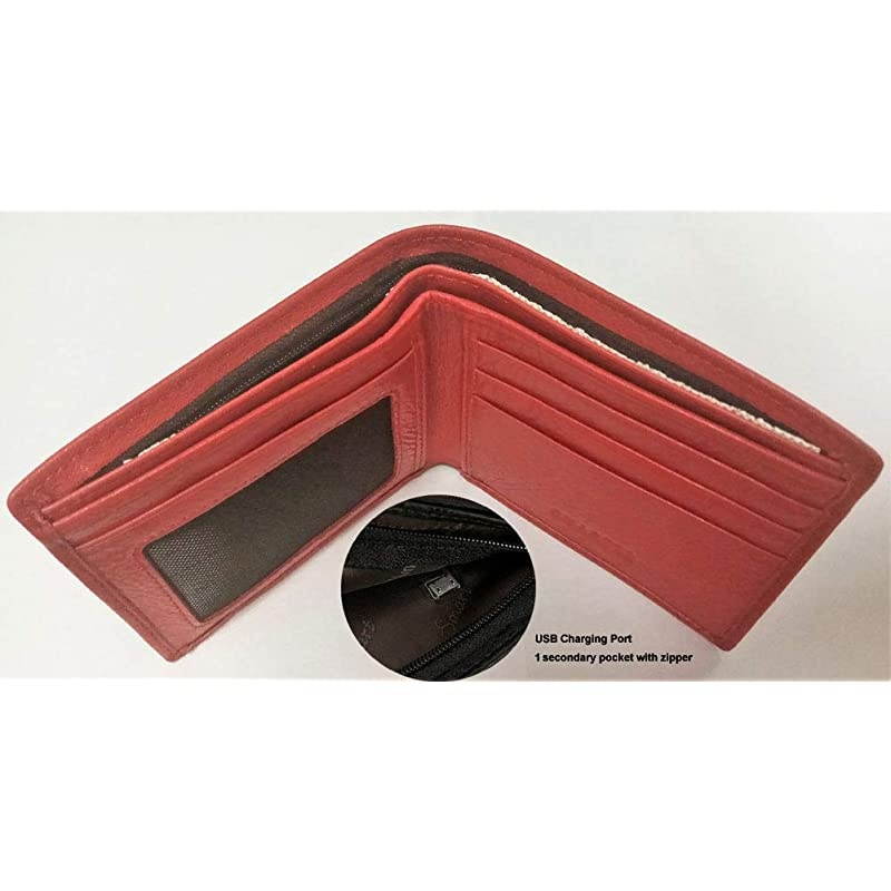 AntiLost Wallet with Alarm Bluetooth Position Record via Phone GPS Bifold Cowhide Leather Purse RedHorizontal