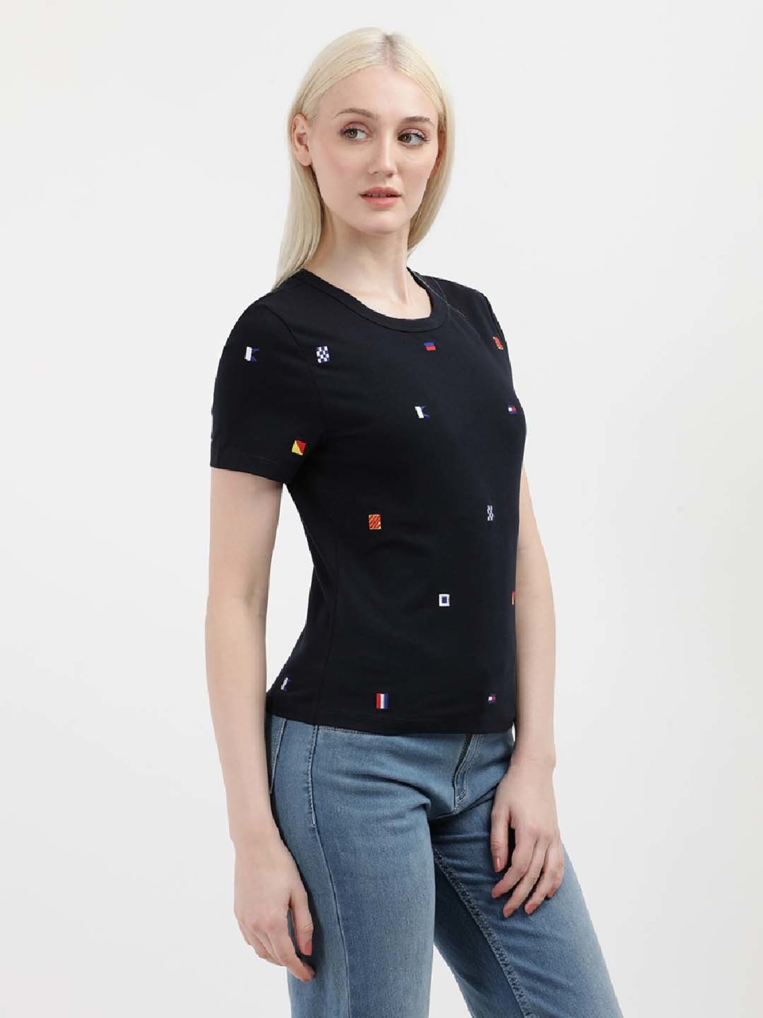 TOMMY HILFIGER Navy Cotton Embroidered T-Shirt