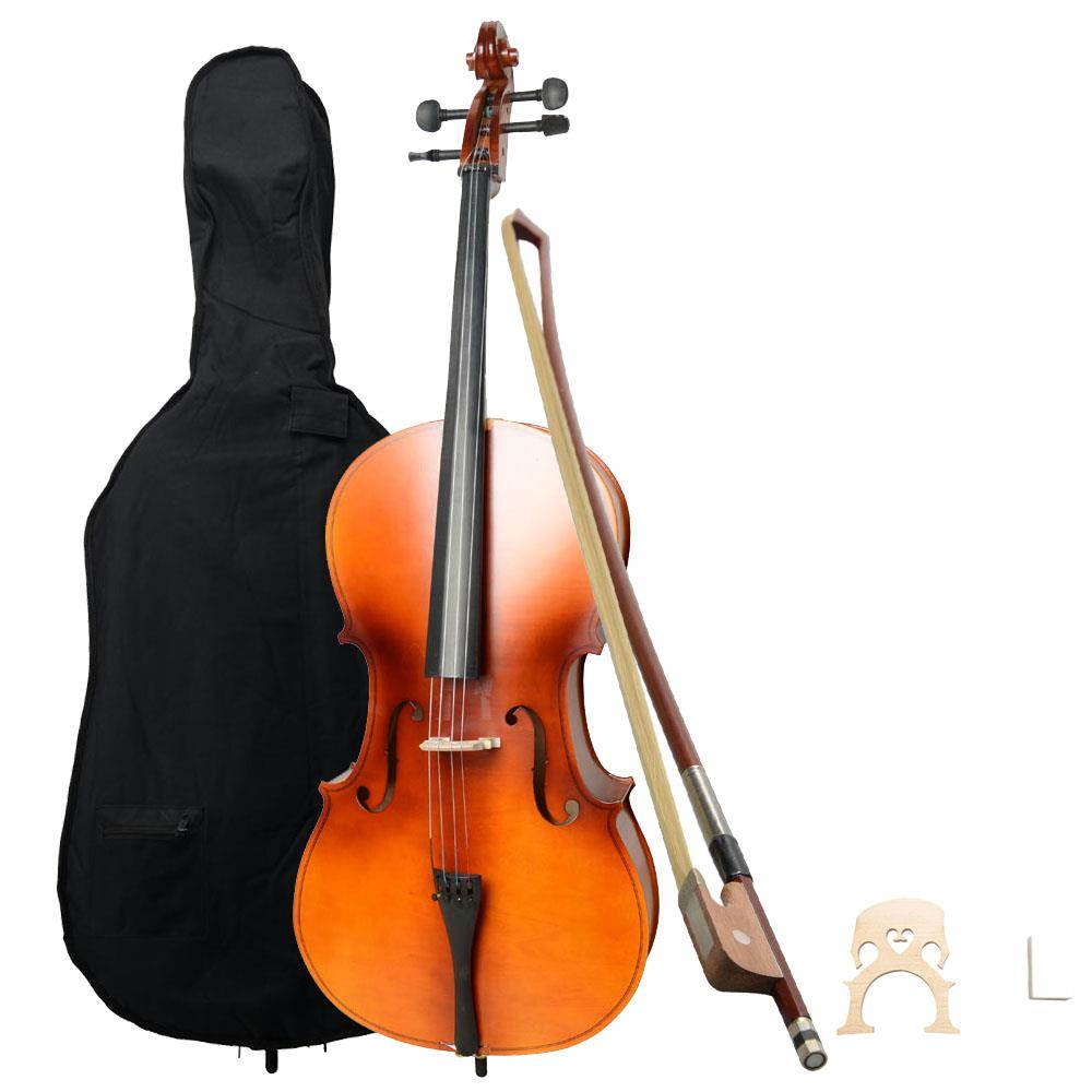 New Wood Color 4/4 Full Size Matt Acoustic Cello +Bag+Bow+Rosin+Bridge