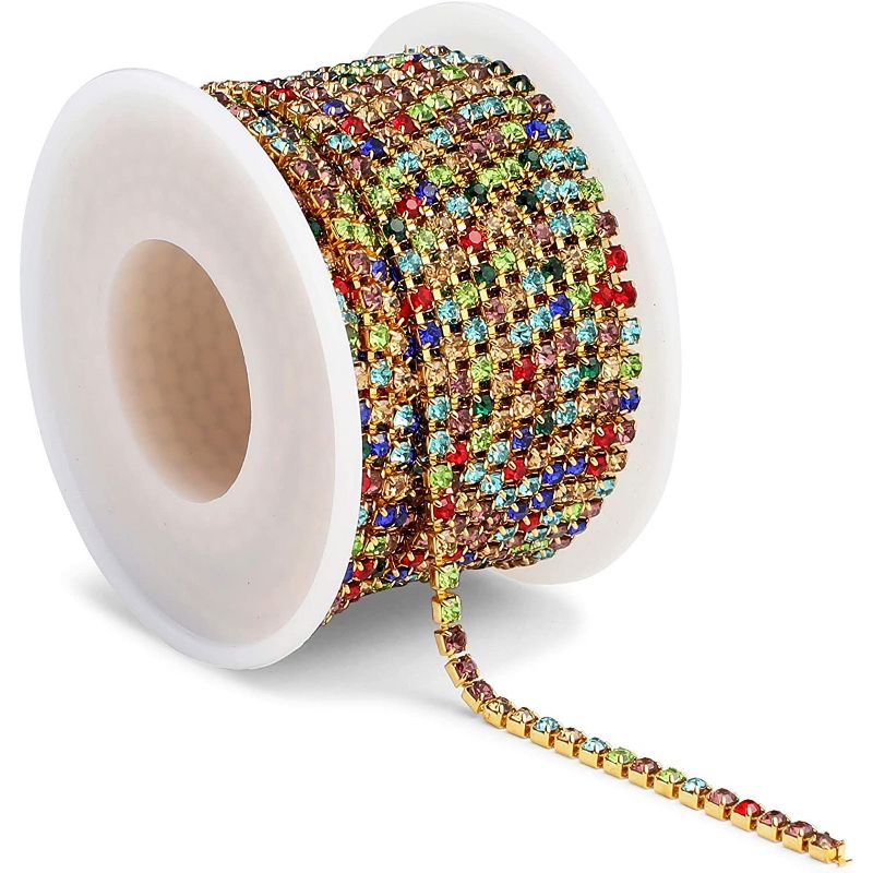 Bright Creations Colorful Mesh Ribbon Chains for Wreaths, 3 mm Rhinestone Wraps, Arts and Crafts(10 Yards)