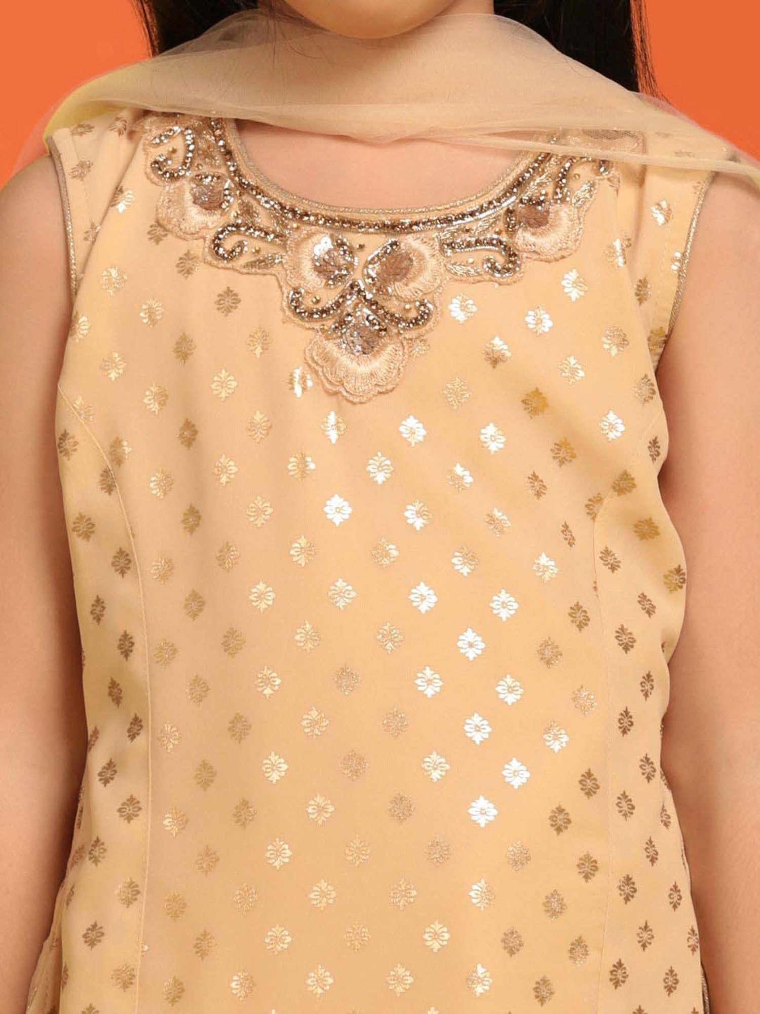 AJ Dezines Kids Sand Beige Embroidered Kurta Set
