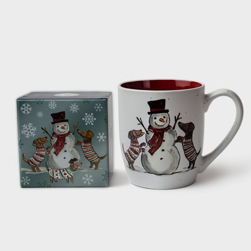 16oz Ceramic Snowman with Dogs Mug and Puzzle Gift Set - Peppermint & Pine