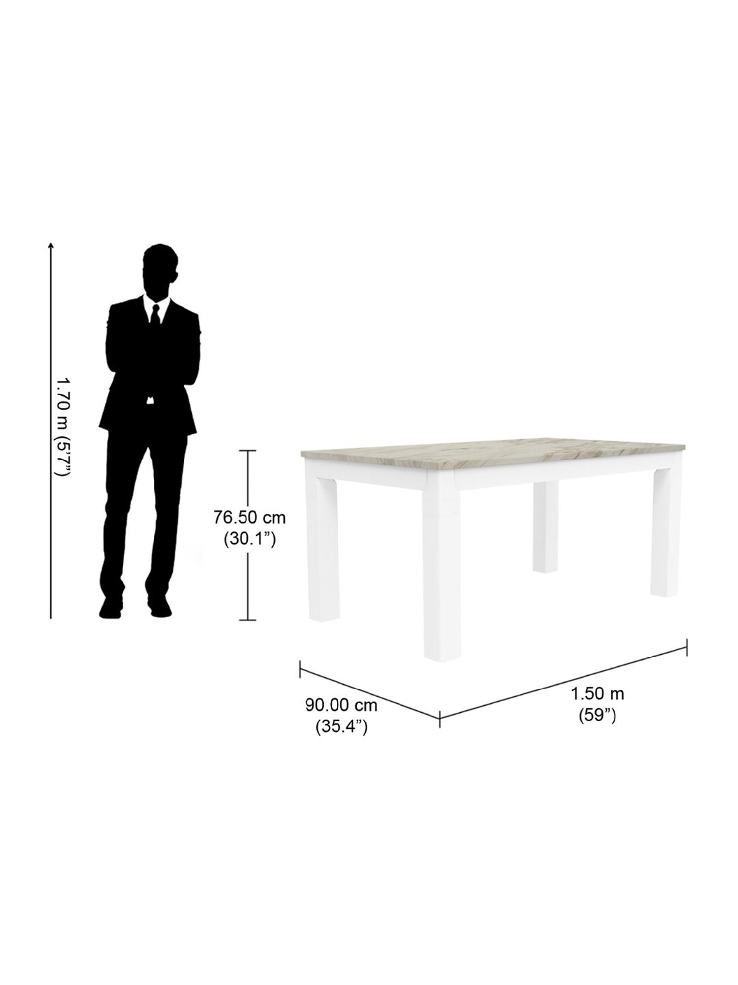 Godrej Interio Ivana White Rubber Wood 6 Seater Rectangular Dining Table