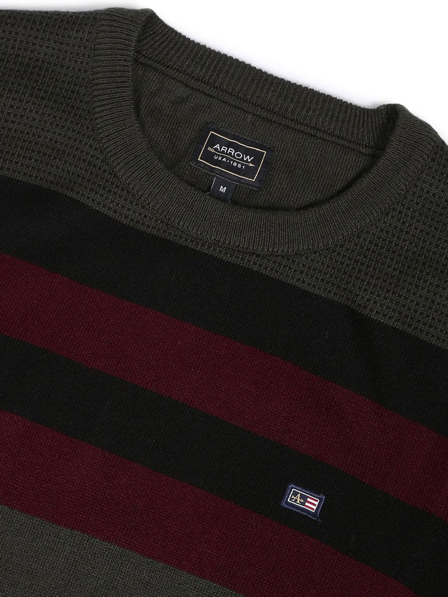 Arrow Sport Charcoal Regular Fit Striped Sweater