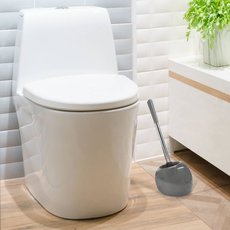 Ceramic Dome Toilet Brush and Holder Gray - Bath Bliss