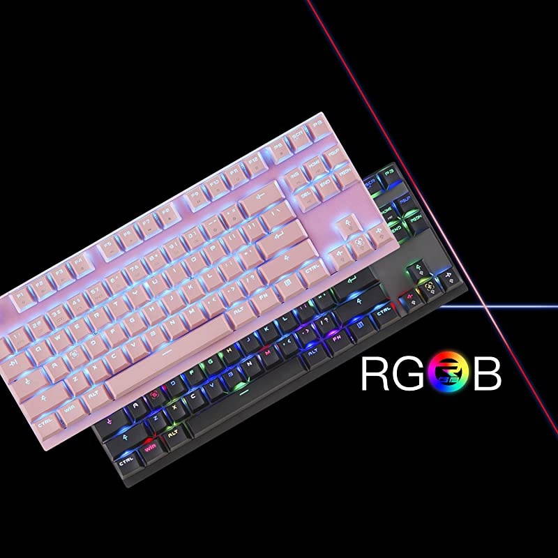 Professional Gaming Mechanical Keyboard RGB Rainbow Backlit 87 Keys Illuminated Computer USB Gaming Keyboard for Mac & PC Pink