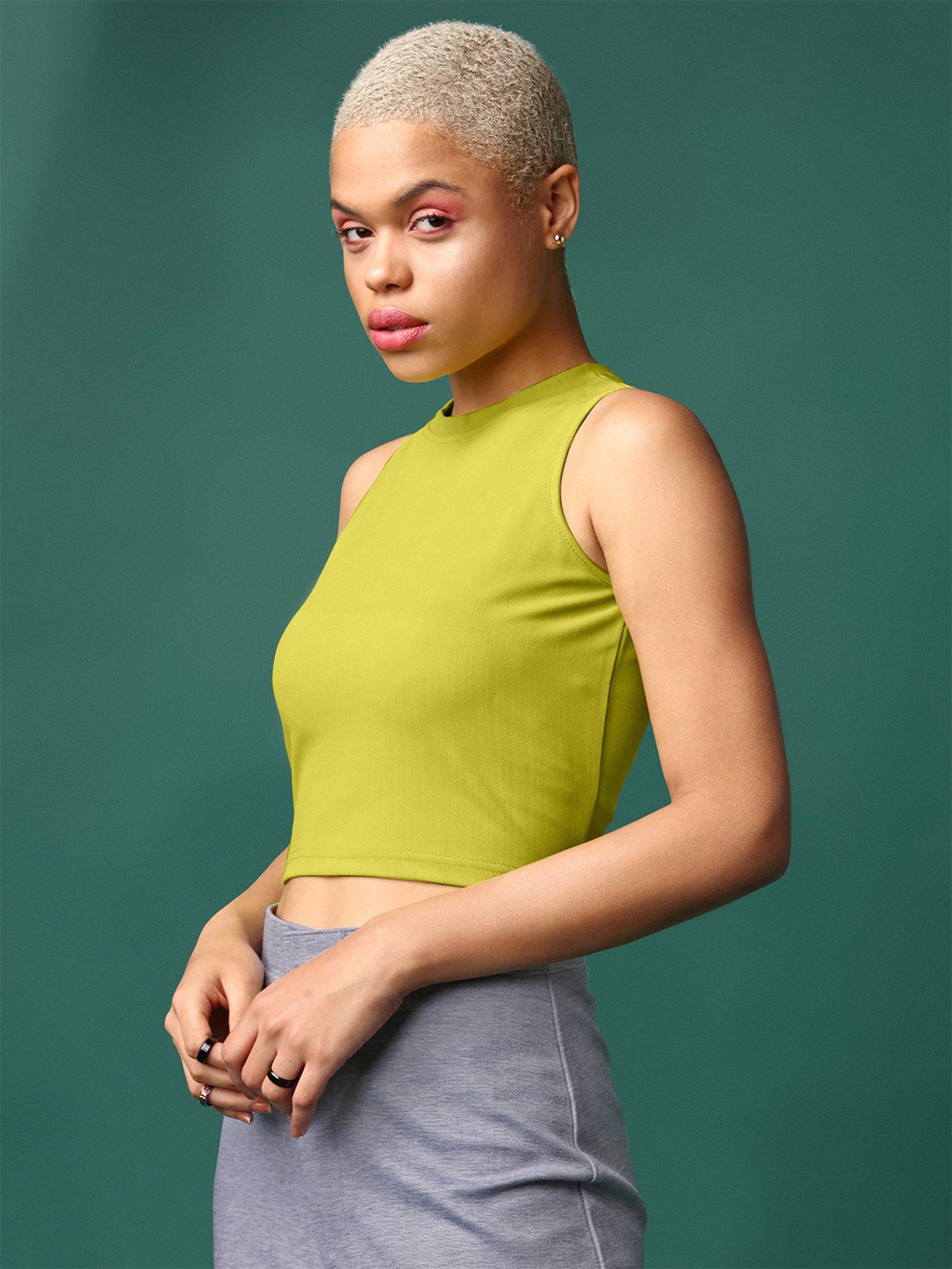 PURVAJA Lime Regular Fit Crop Top