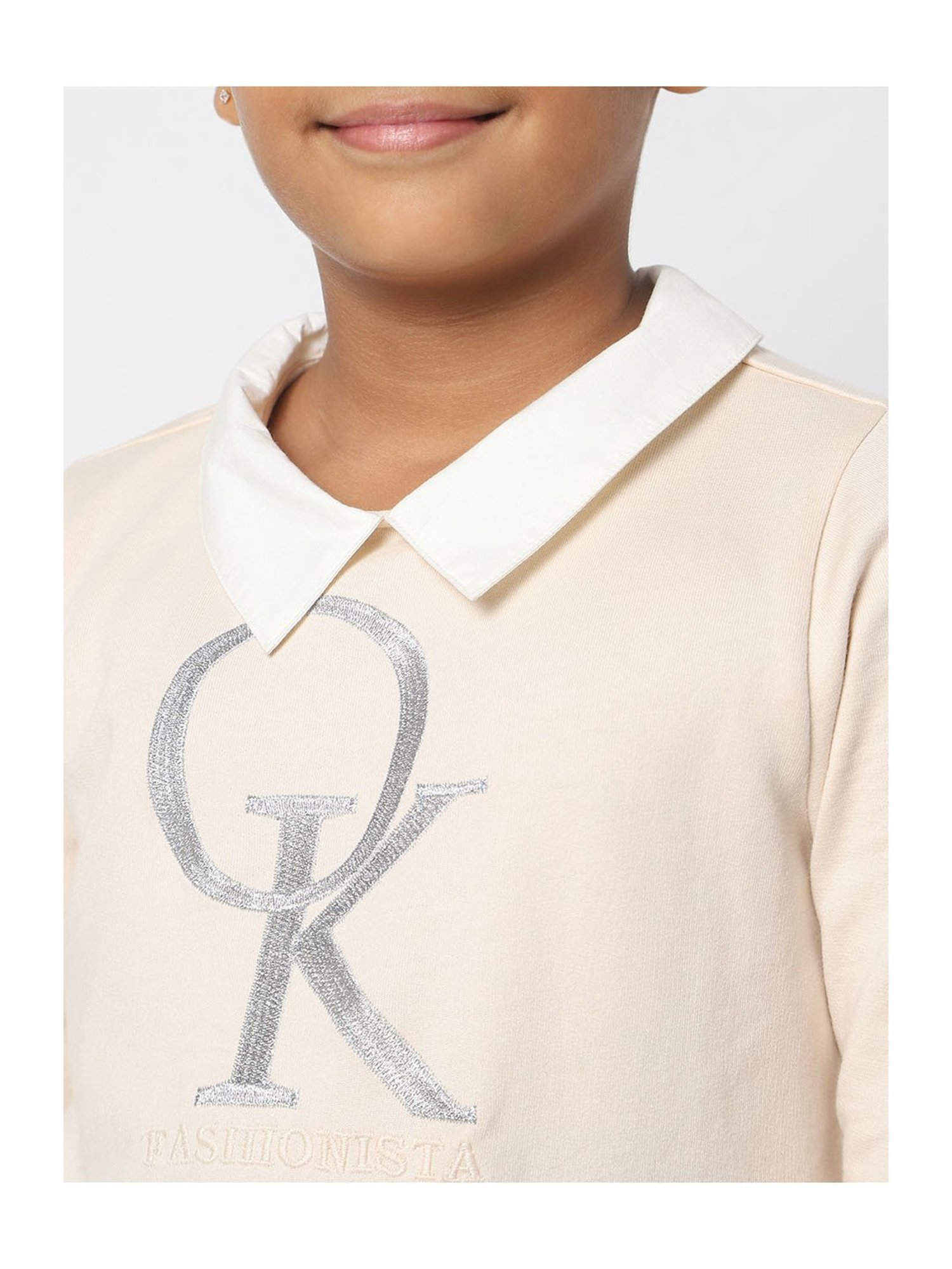 KIDS ONLY Beige Embroidered Full Sleeves Dress