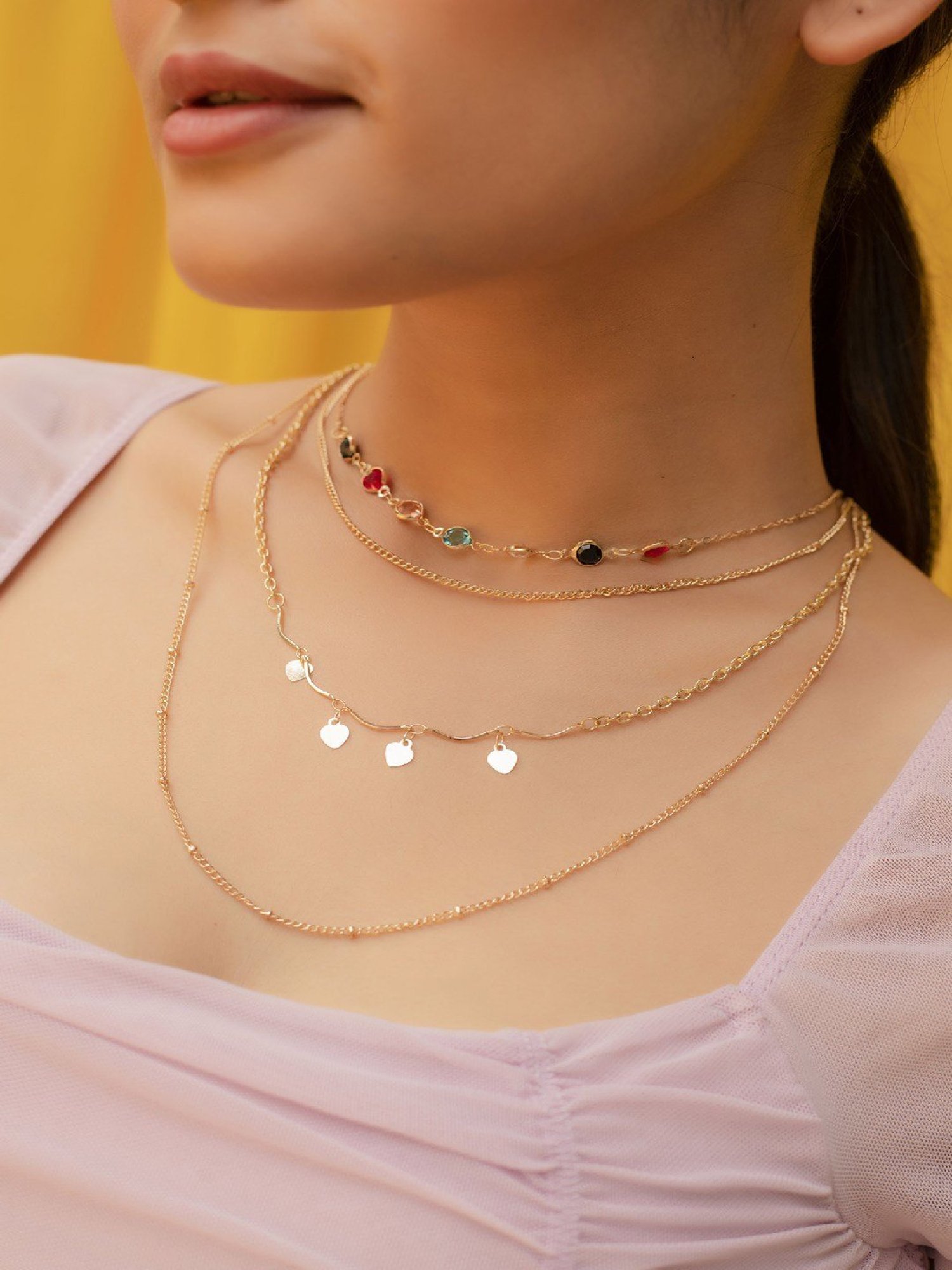 Jewelz Layered Chain Necklace With Fashionable Pendants for Girls & Women