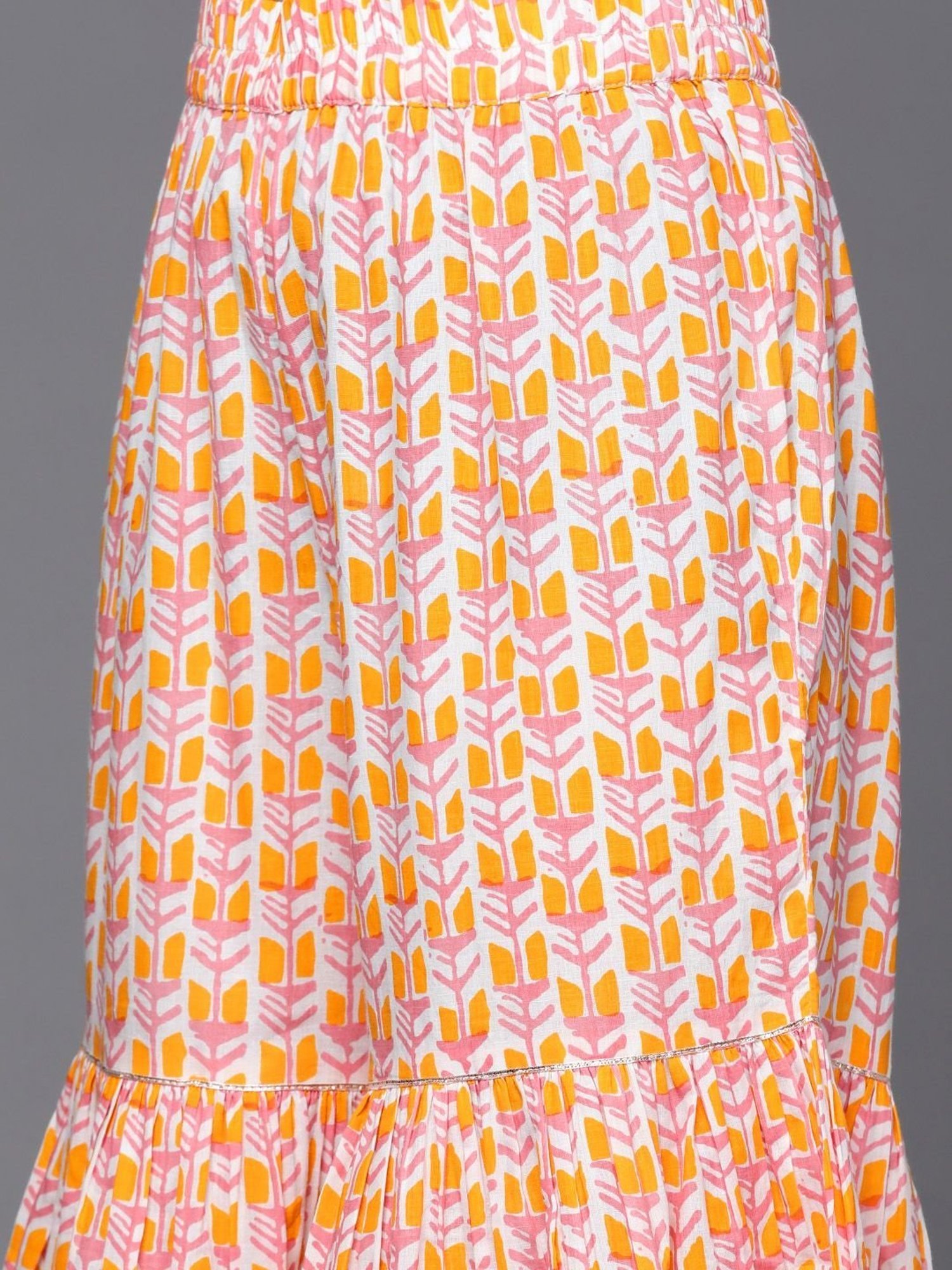KSUT Yellow Cotton Printed Kurta Sharara Set