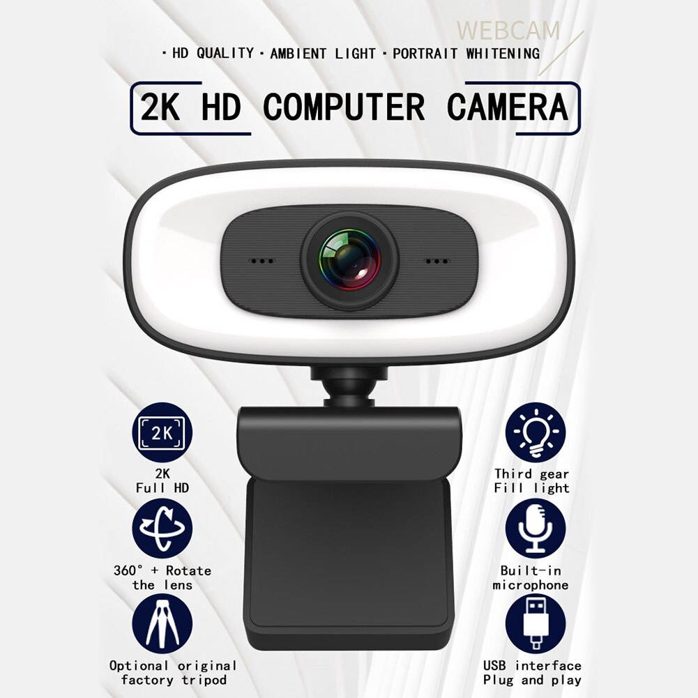 HD Webcam 2K USB Webcam With Microphone And Rotatable Camera, Suitable For PC Computer For Broadcast video Call Conference Work