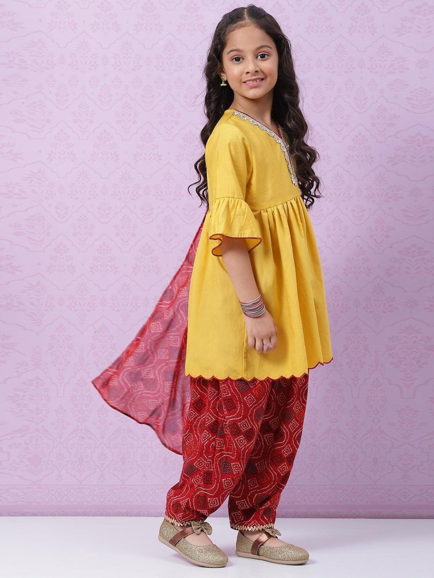 Biba Kids Yellow & Red Embroidered Kurta Set