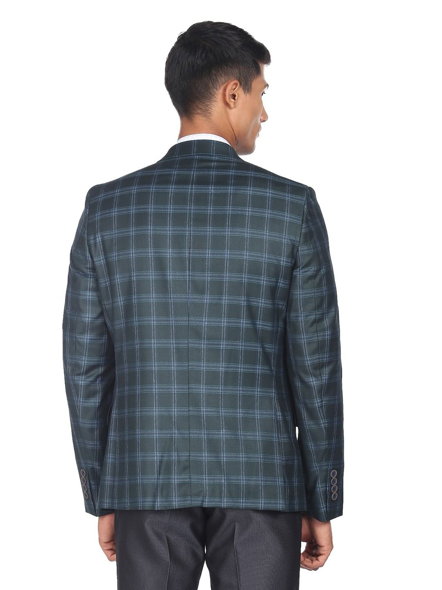 AD by Arvind Green Regular Fit Notch Lapel Check Blazer