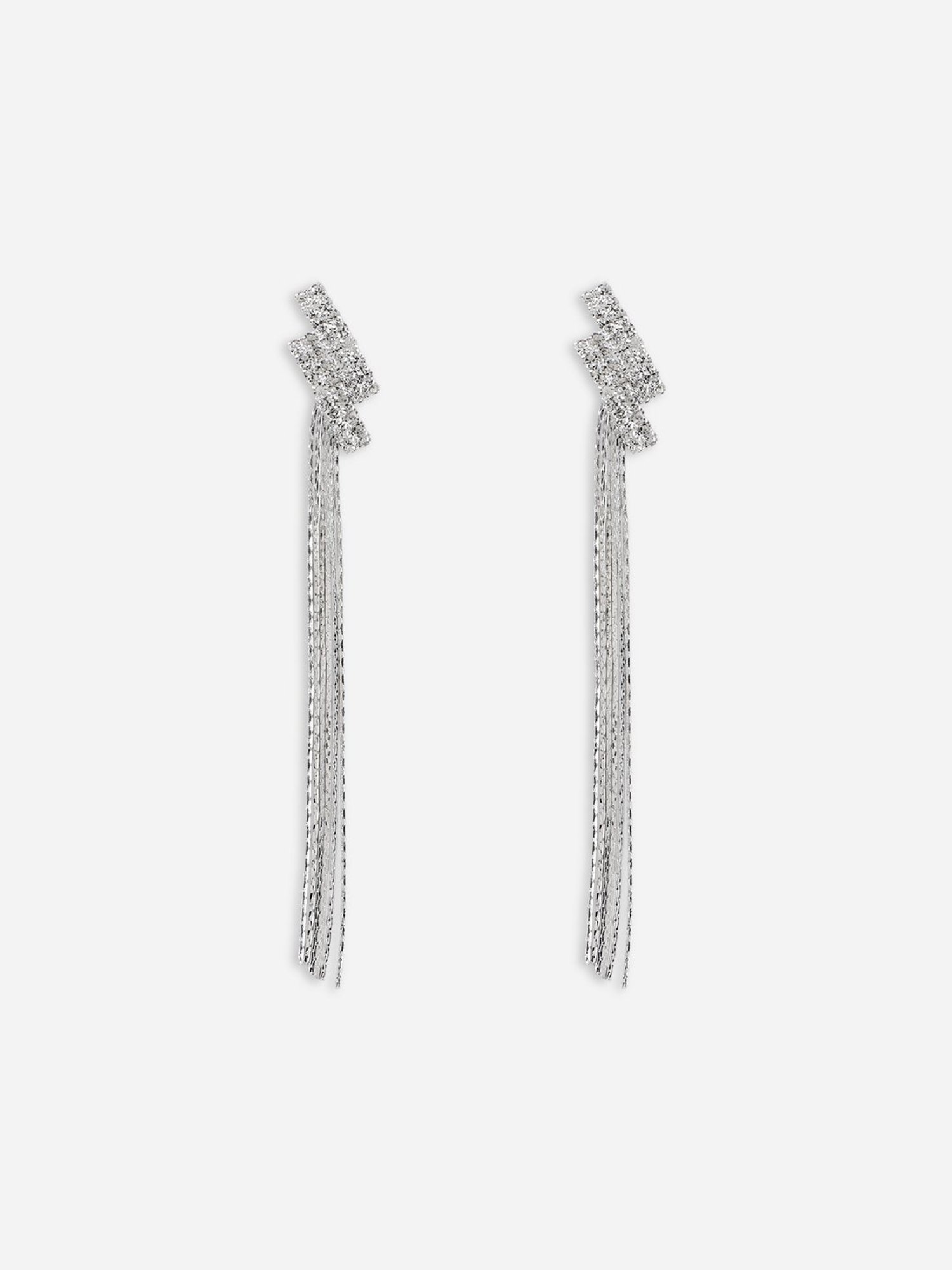 Toniq Long Strands Silver-Plated CZ Stone Party Wear Earrings for Women