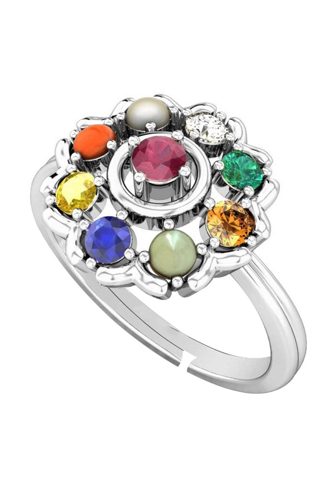 Clara Navratna Stone Nine Gems 92.5 Sterling Silver Ring