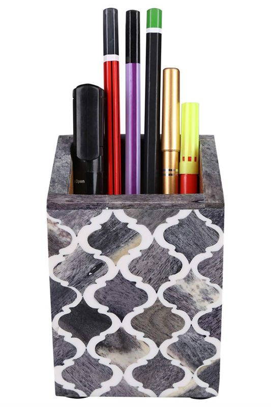 Moroccan & Moorish Art Inspired Desktop Pen & Pencil Holder Cups Office Supplies Organizer Caddy from Handicrafts Home (4x3x4 Inches, Grey)