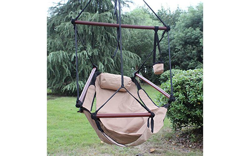 Sorbus Brazilian Double Hammock with Stand - Green, Blue Stripes