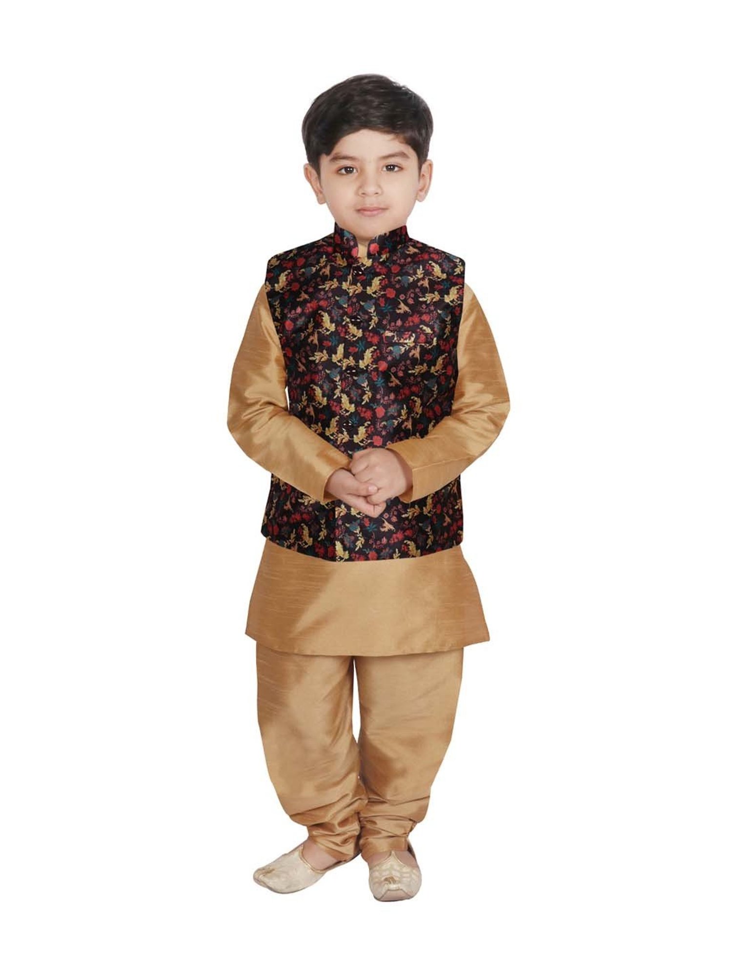 SG Yuvraj Kids Black & Golden Printed Full Sleeves Kurta Set