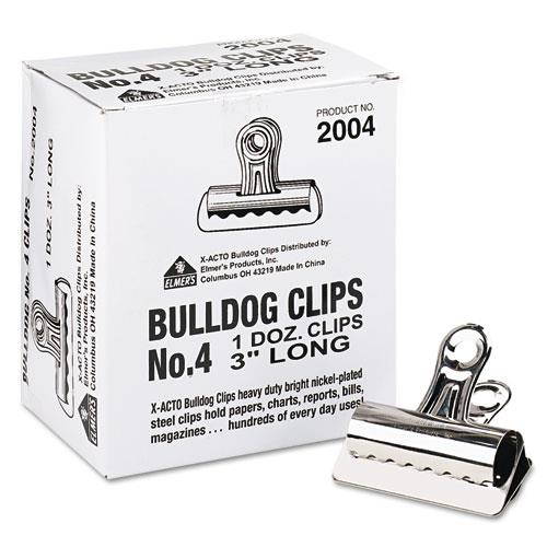 X-Acto Bulldog Clips Steel 1" Capacity 3"w Nickel-Plated 12 per Box 2004
