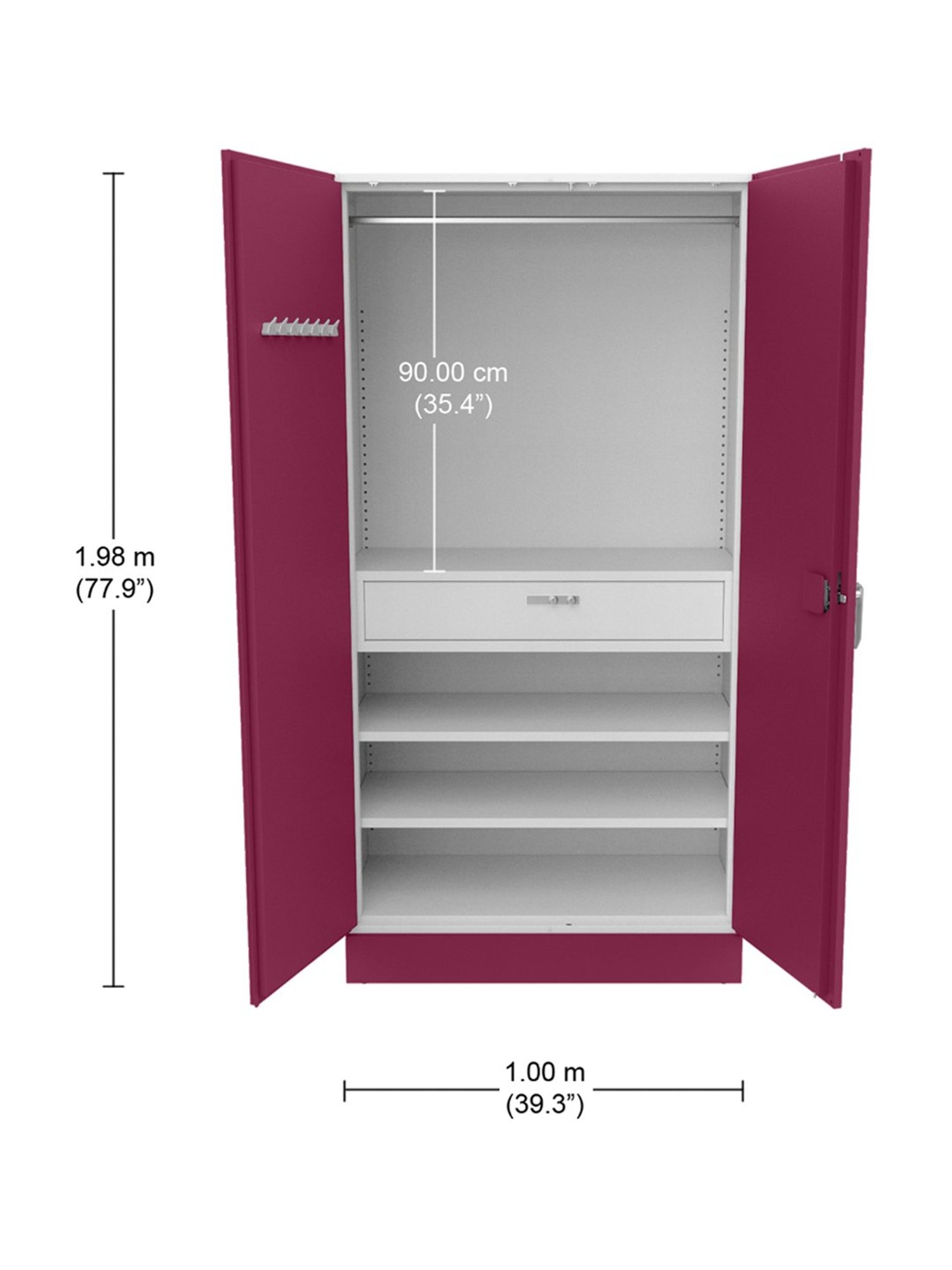 Godrej Interio Auraline  Men Basic 2-Door Steel Almirah, Textured Berry (1-Year Warranty, 1 Drawer)