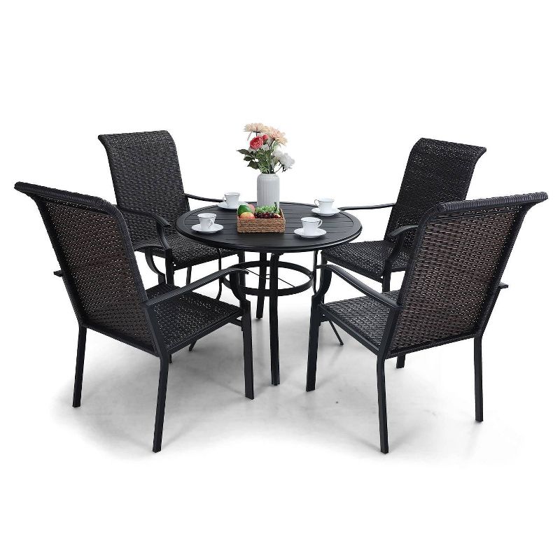 5pc Patio Dining Set with Rattan Arm Chairs & Round Steel Table - Captiva Designs