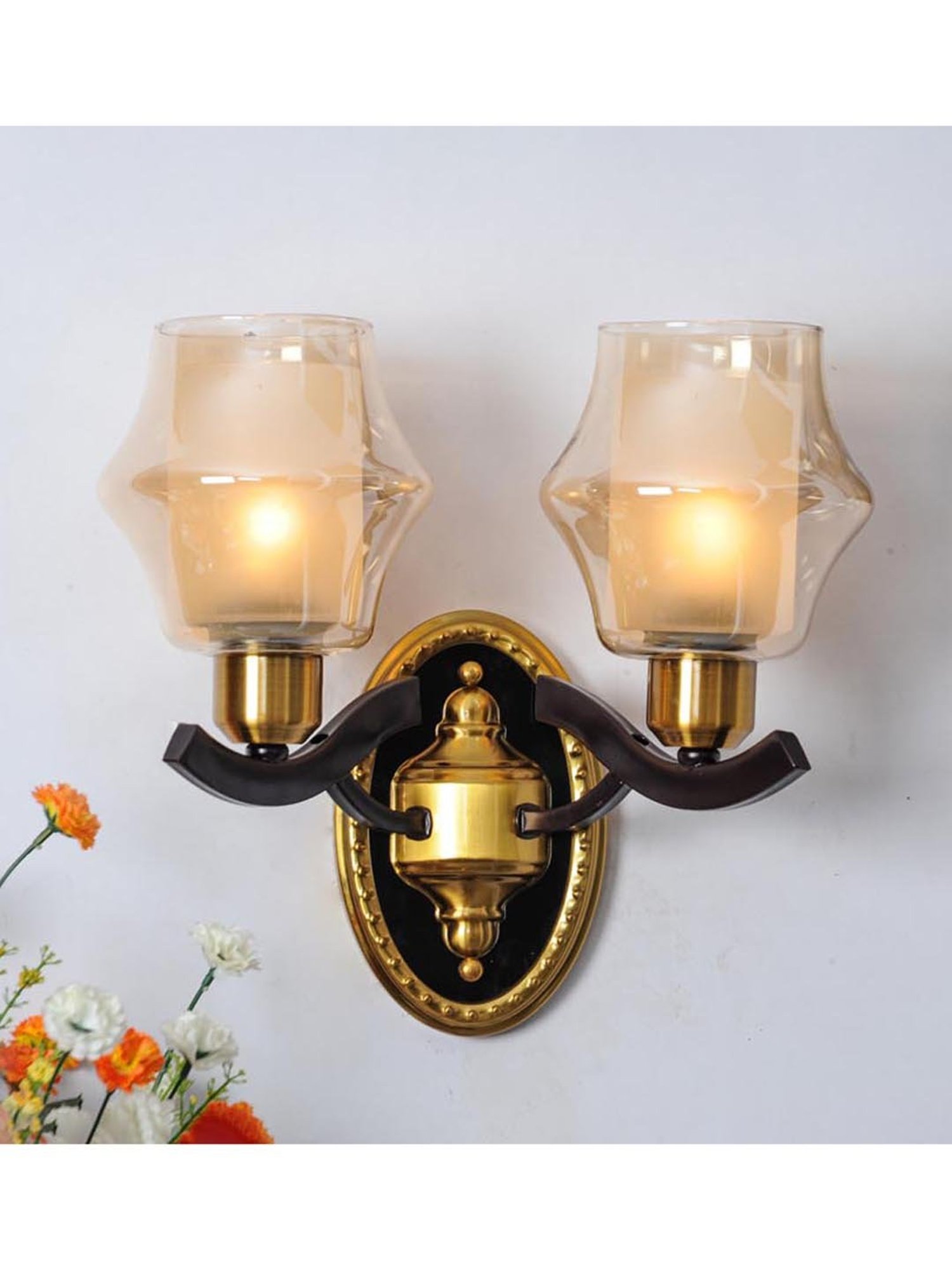 Kapoor E Illuminations Mysville Golden Metal Dual Shade Wall Light - Set of 1