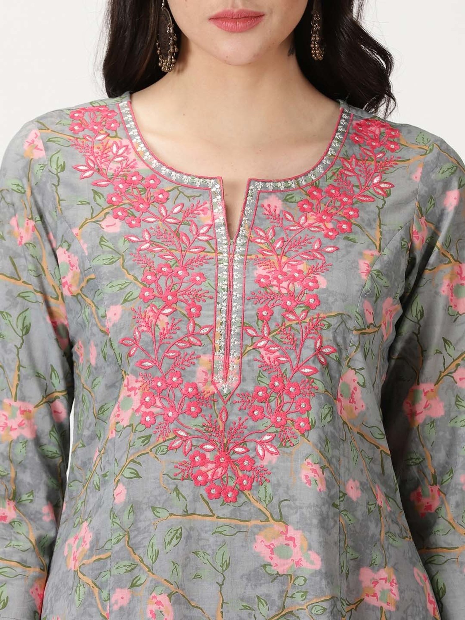 Saffron Threads Grey Embroidered A Line Kurta