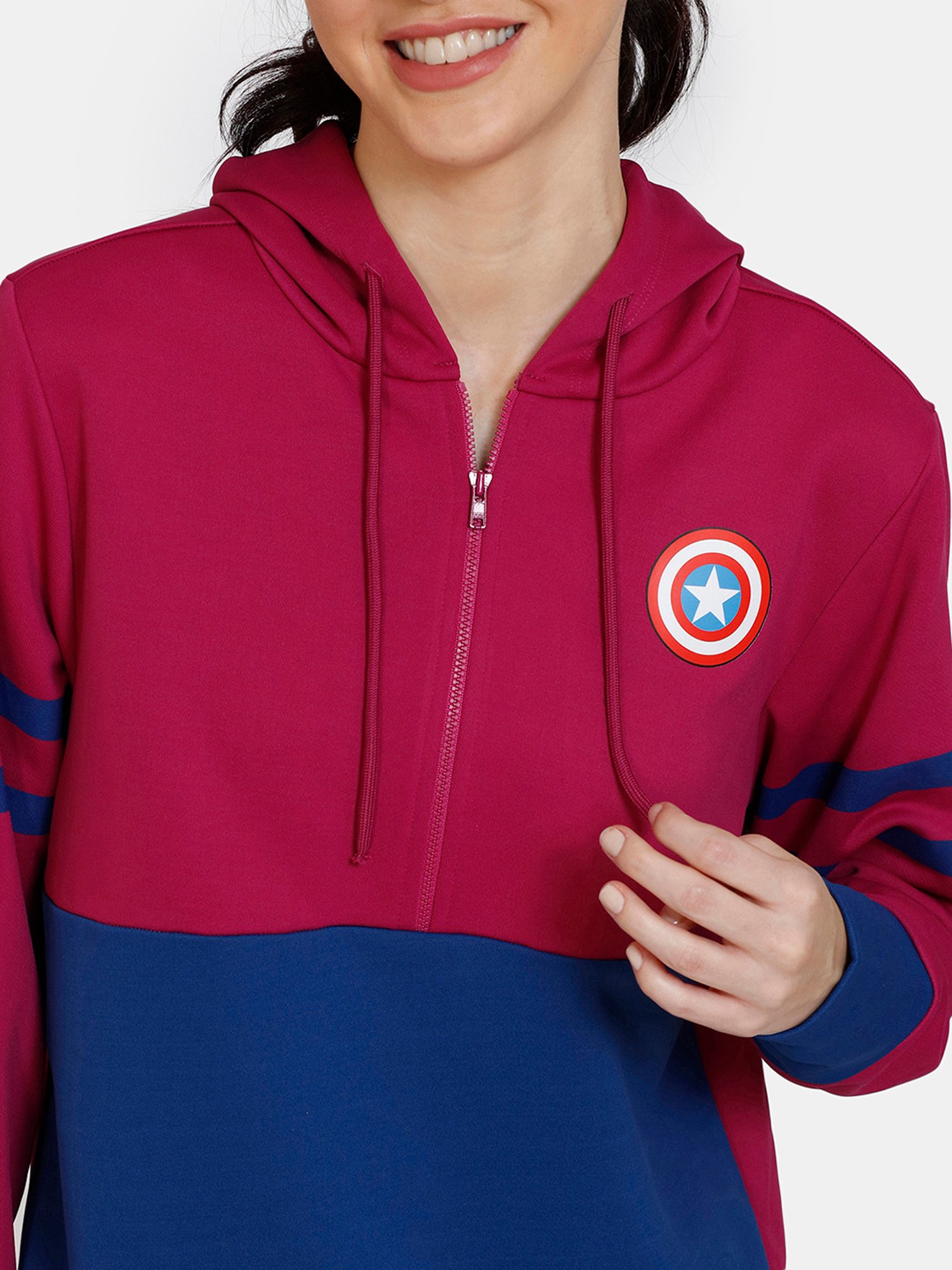 Zelocity by Zivame Blue & Red Color-Block Hoodie