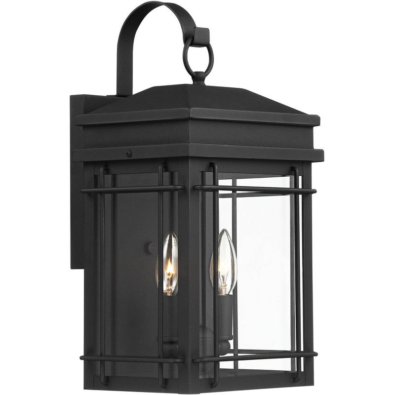 John Timberland Outdoor Wall Light Fixture Textured Black Steel 17" Clear Glass Lantern for Exterior House Porch Patio Deck