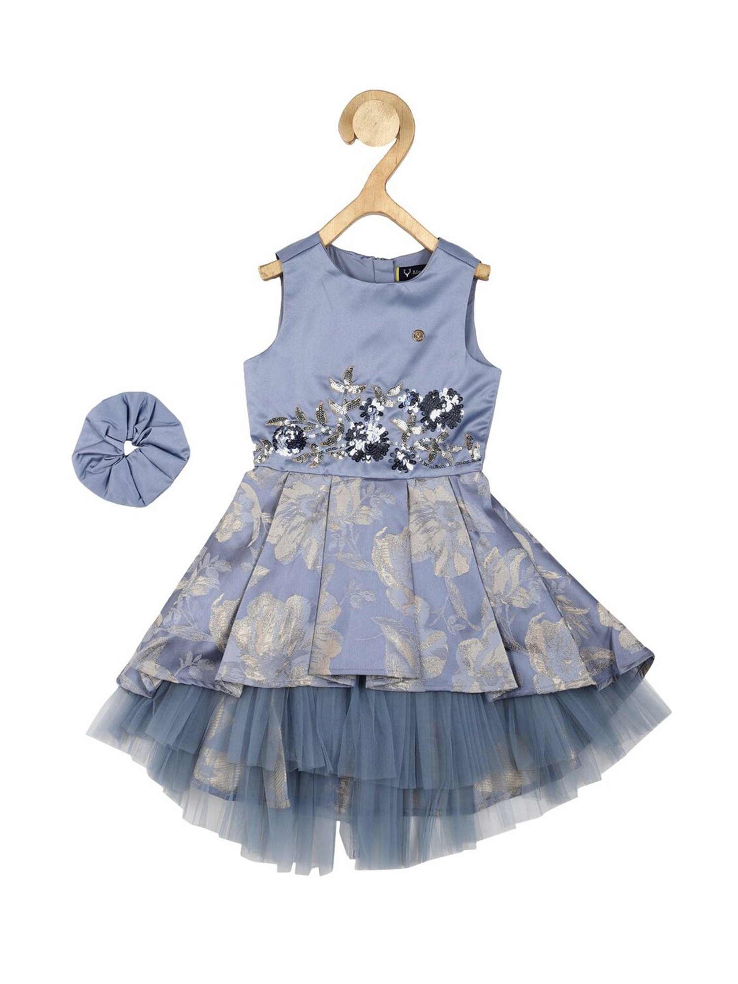 Allen Solly Junior Light Grey Embellished Frock with Scrunchie