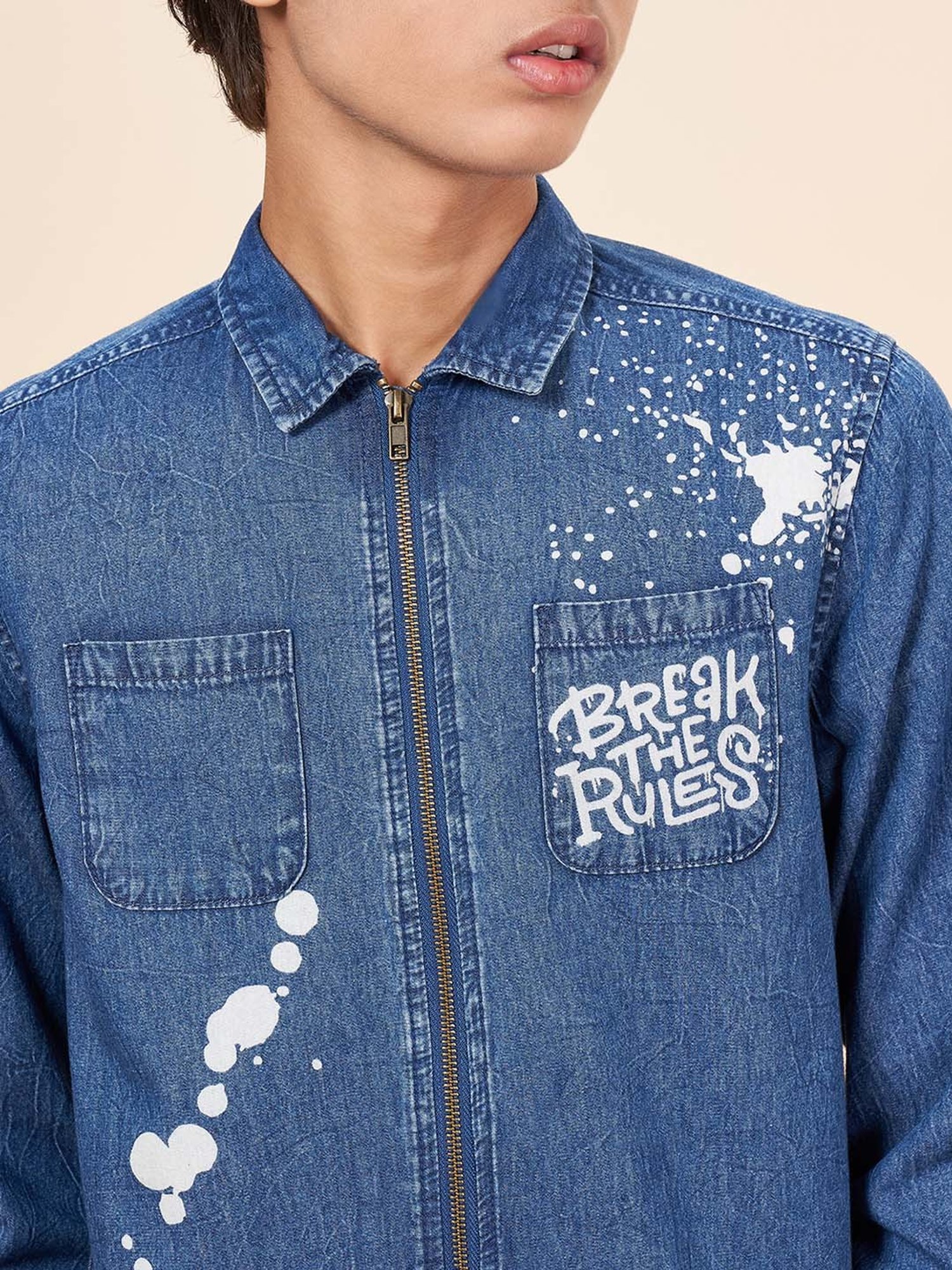 Coolsters by Pantaloons Kids Stone Blue Cotton Printed Full Sleeves Shirt