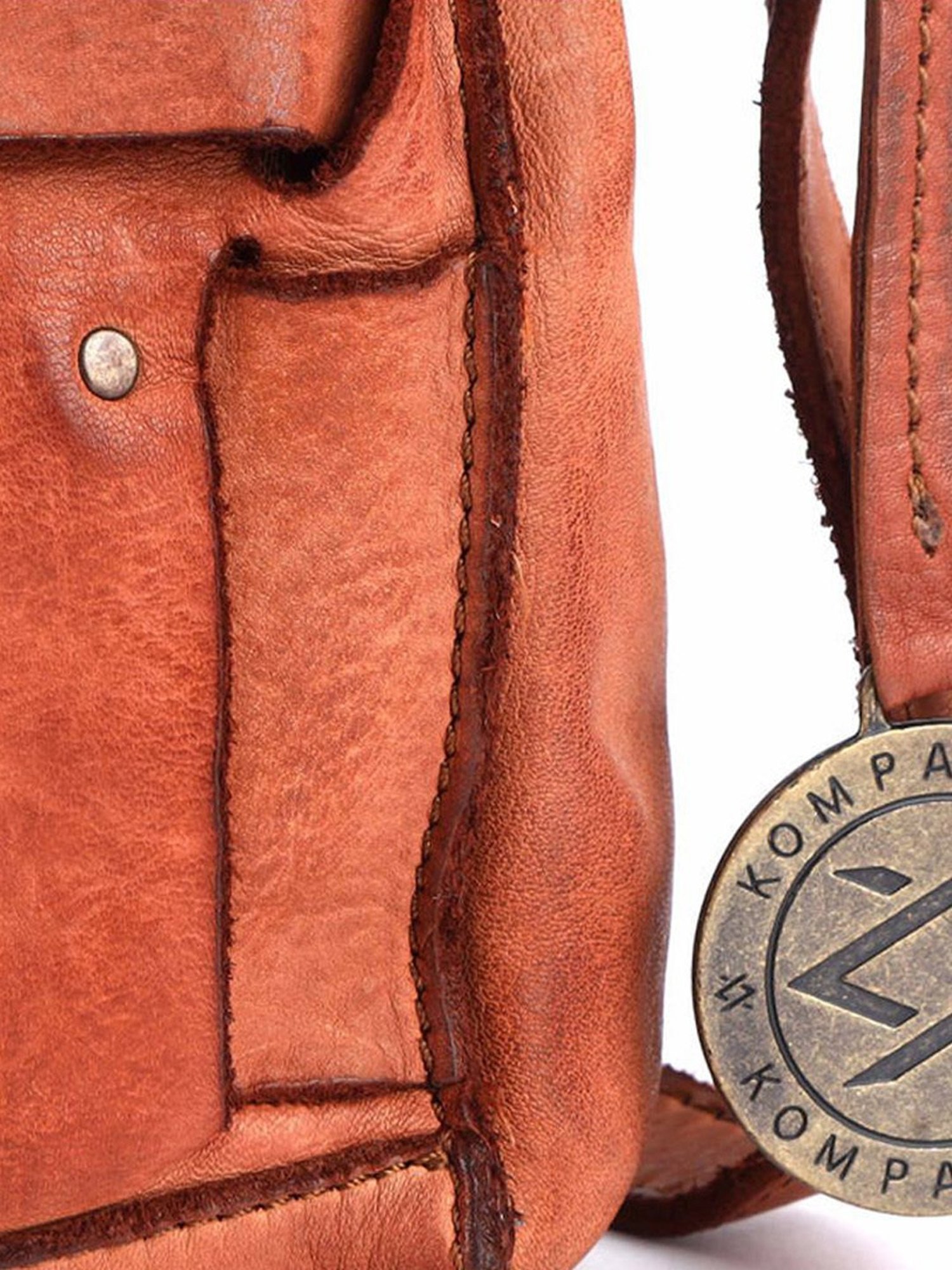 KOMPANERO Rochelle Cognac Leather Textured Sling Handbag