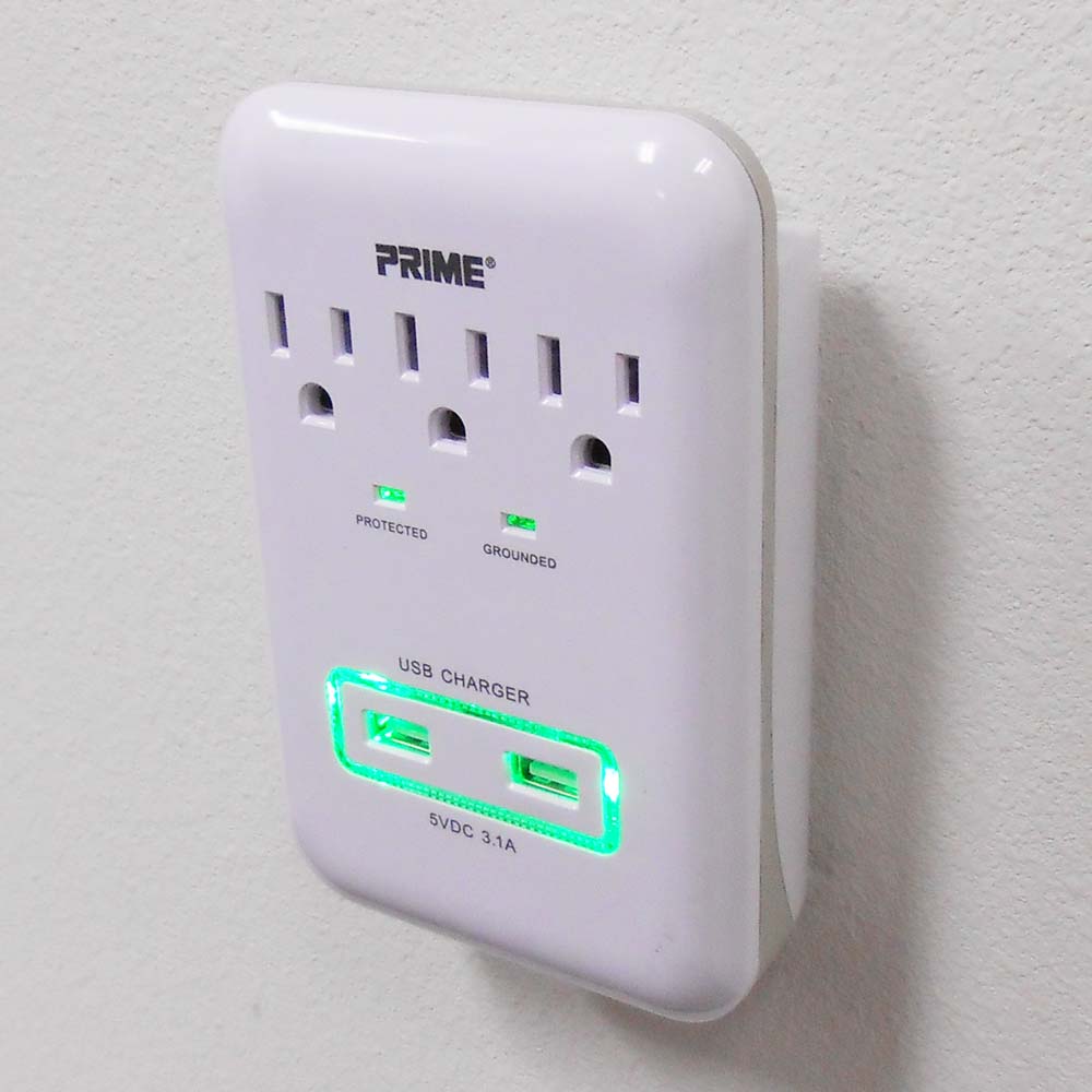 Fuji Labs PRIME Series 3 -Pack 3-Outlet Surge Protector with 2 USB Ports, 3.1A, 900J Protection