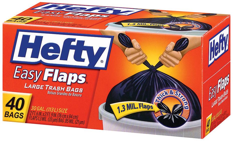Hefty Easy Flaps Trash Bags 30gal Black 40/Box E27744