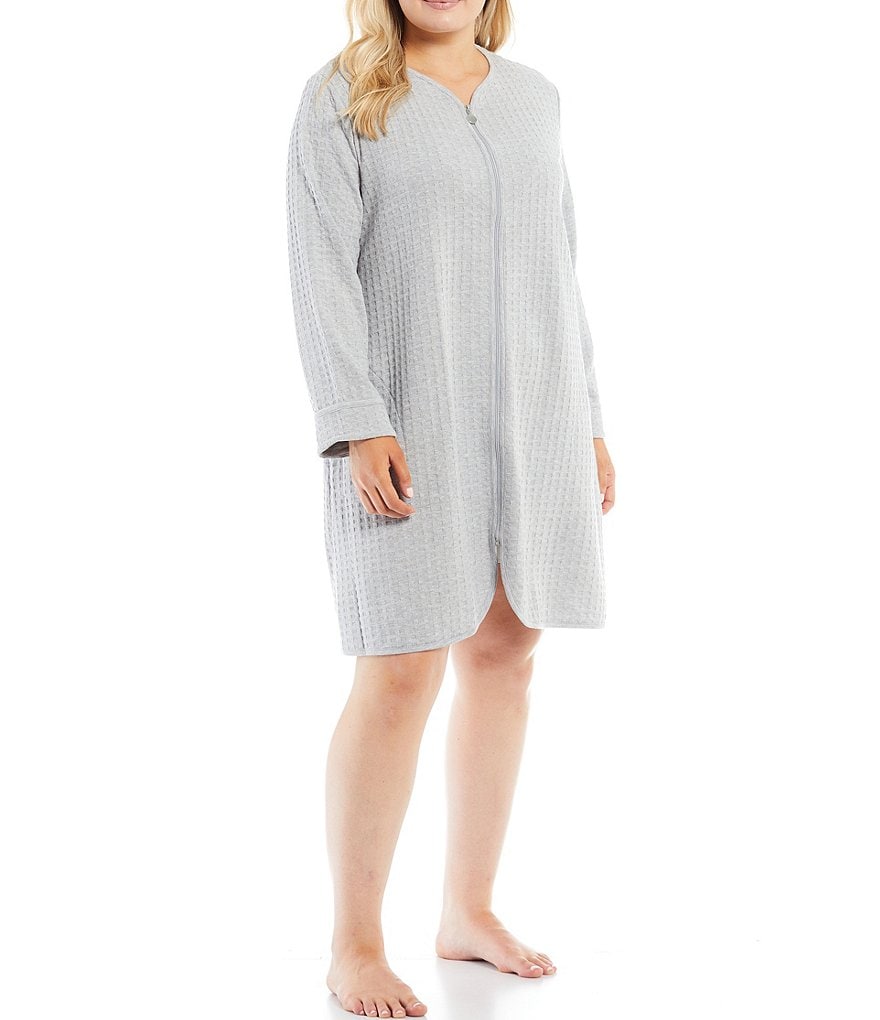 Kate Landry Plus Solid V-Neck Sleeve Midi Lounge Dress