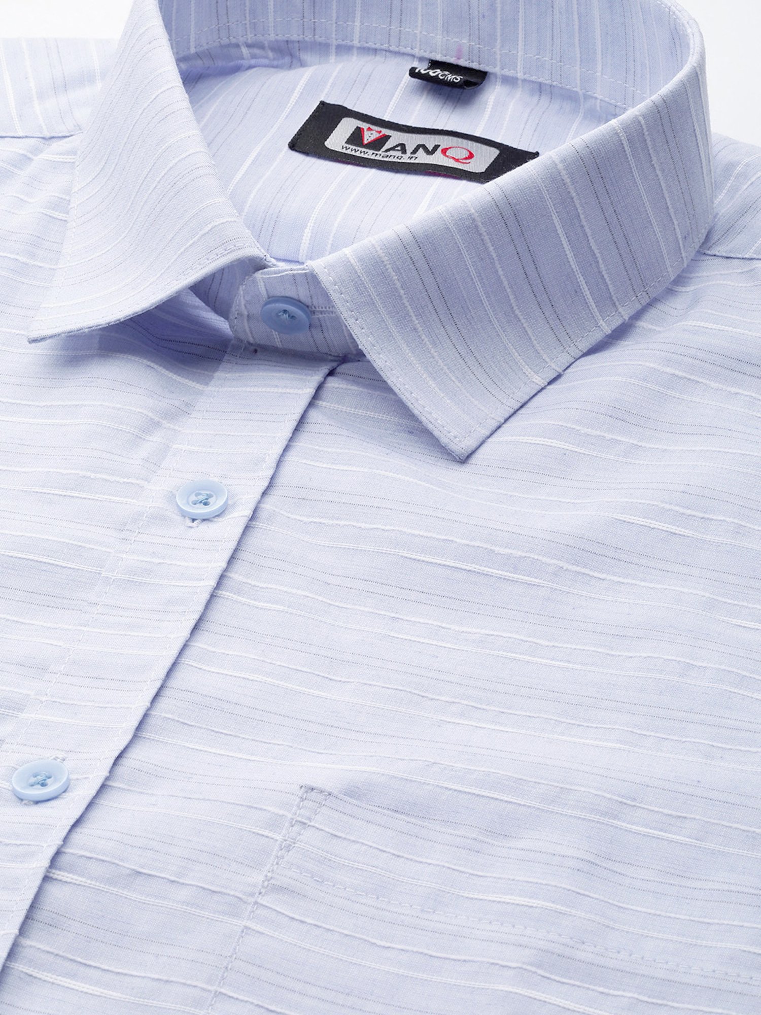 ManQ Indigo Blue Regular Fit Striped Shirt