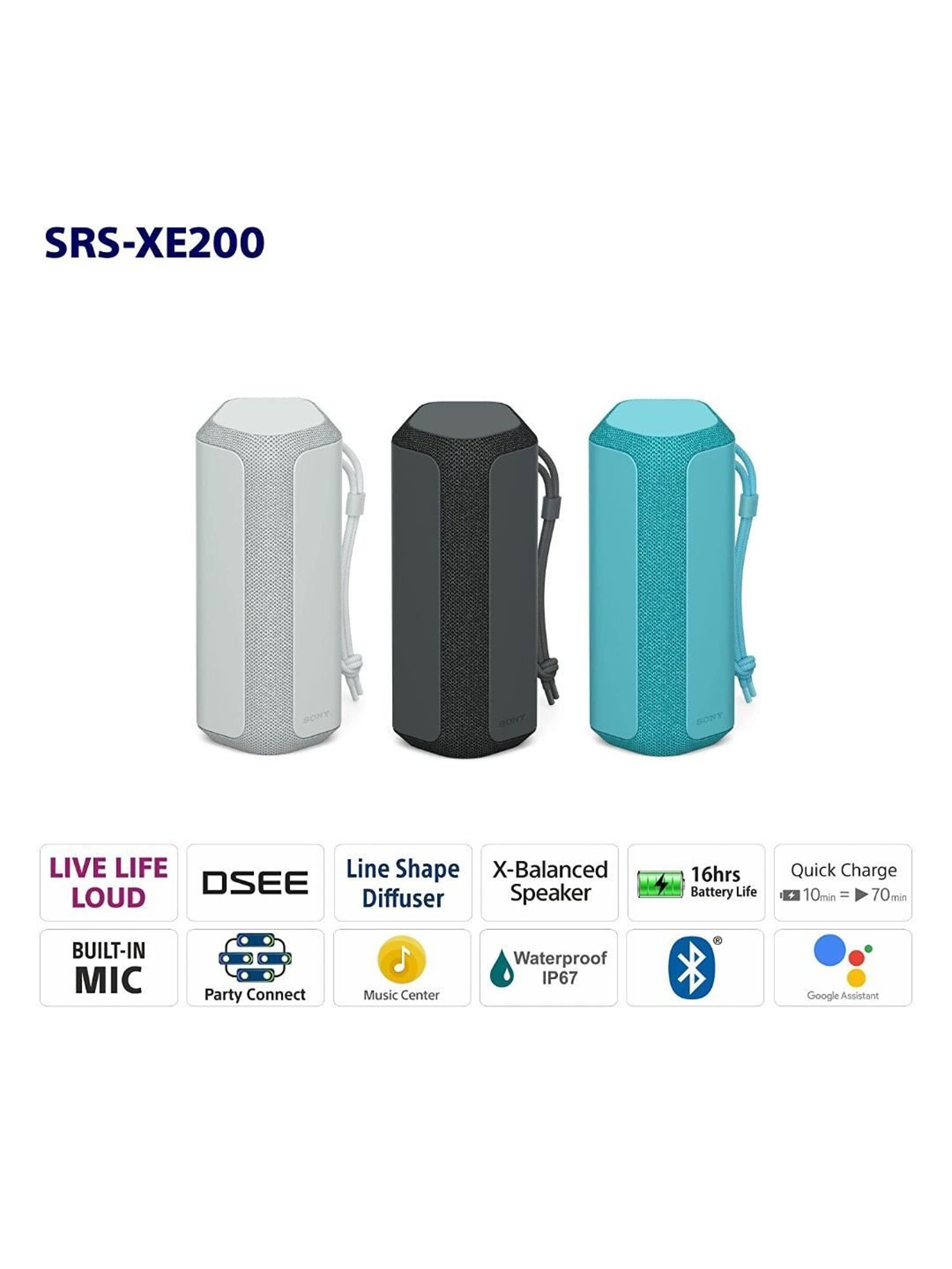 Sony SRS-XE200 X-Series Wireless Ultra Portable-Bluetooth-Speaker with 16Hrs Battery Life (Blue)