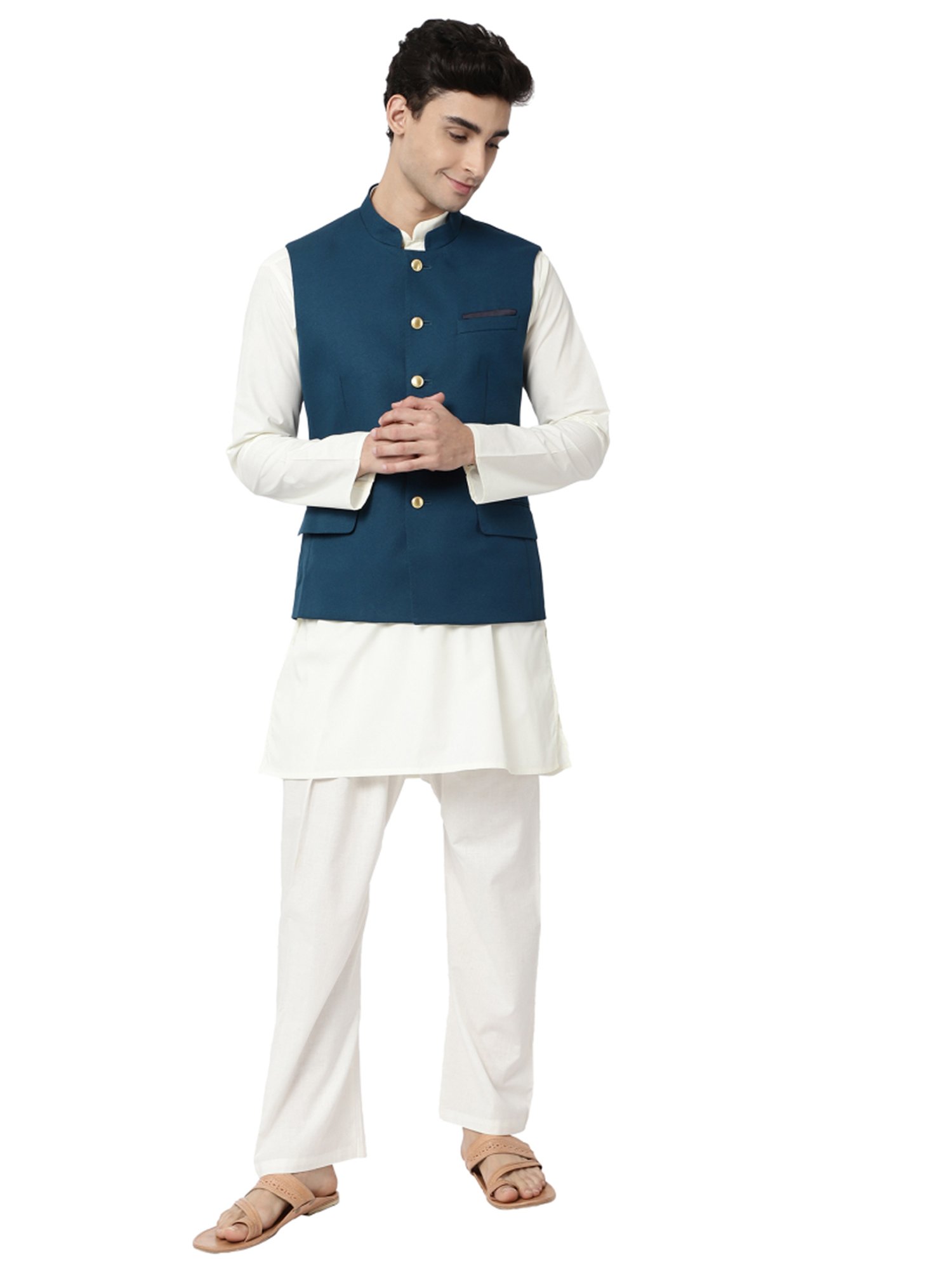 Ad By Arvind Teal Blue Regular Fit Nehru Jacket