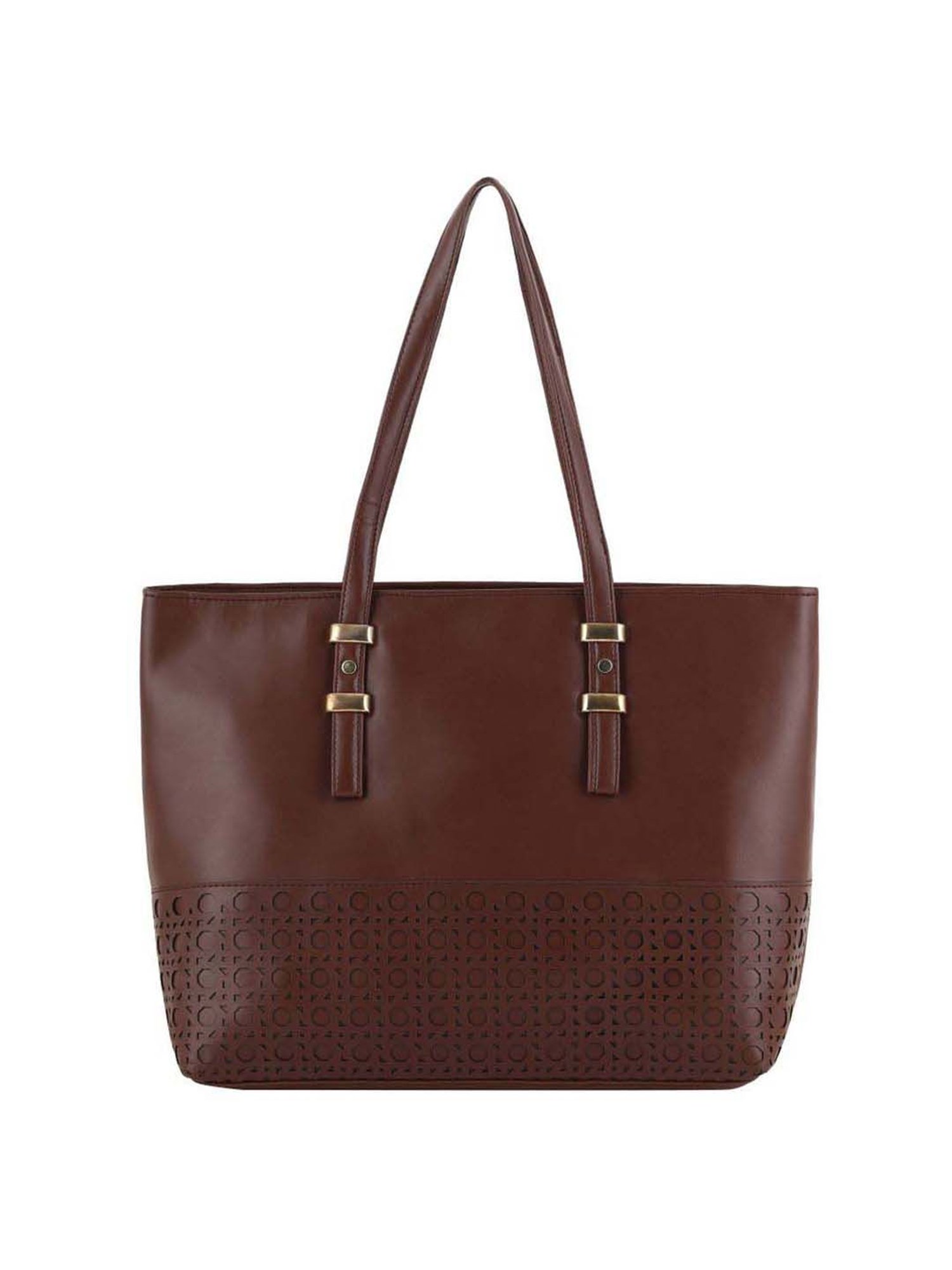 Toteteca Brown Cut Work Medium Tote Handbag