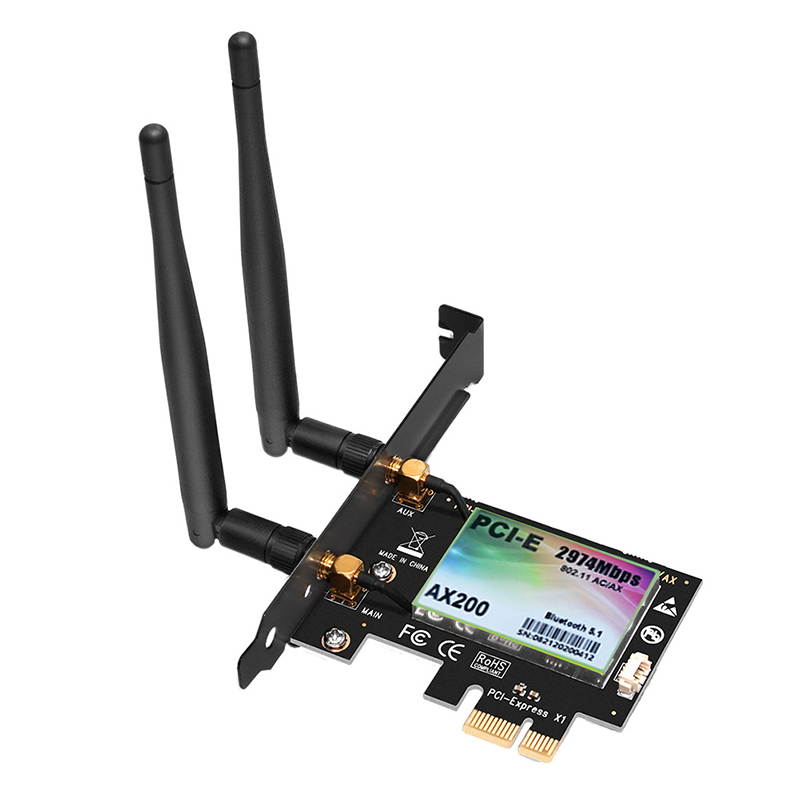 Wireless Dual Band PCI Express WiFi Adapter PCI-E Network Card 3000 Mbps WIfi 6 AX200 2.4G/5G With Antennas Desktop PC Windows 10