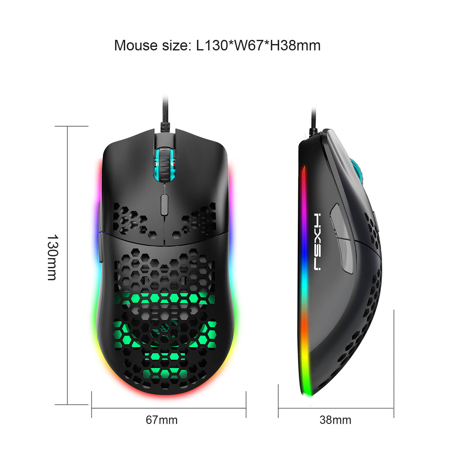 RGB Gaming Mouse with Honeycomb Shell, Ultraweave Cable, 6400 DPI Optical Programmable Wired Mouse