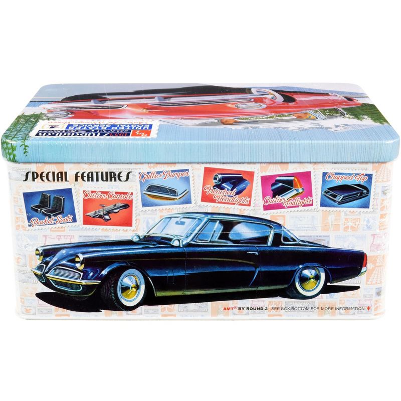 Skill 2 Model Kit 1953 Studebaker Starliner with "USPS" Themed Collectible Tin Box 3-In-1 Kit 1/25 Scale Model by AMT