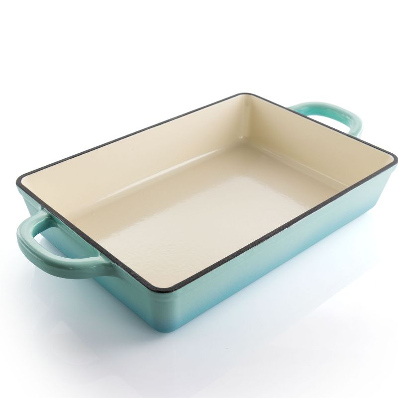 Crock Pot Artisan 13 Inch Rectangular Enameled Cast Iron Bake Pan in Aqua Blue