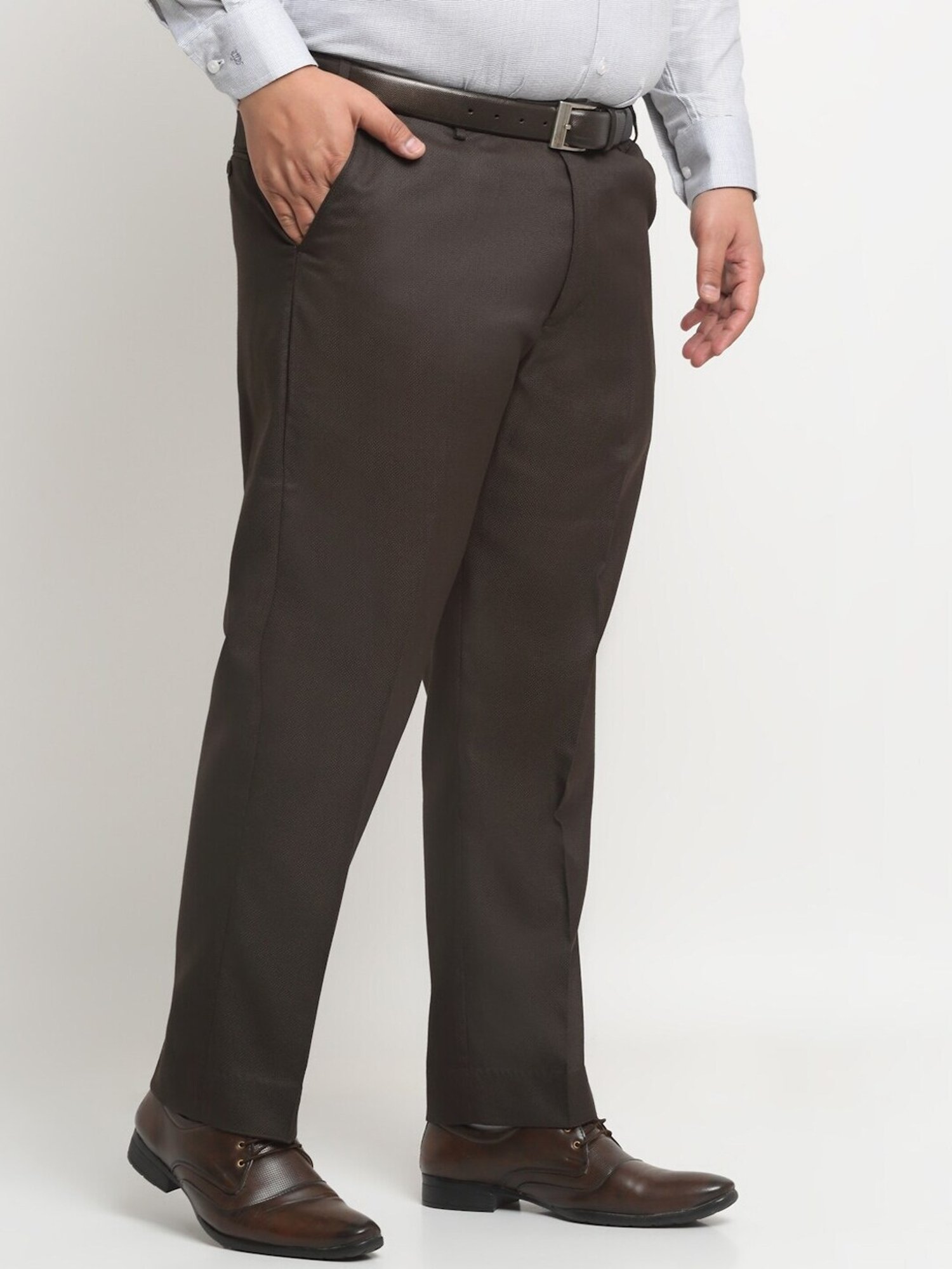 Melon by PlusS Dark Brown Cotton Regular Fit Plus Size Trousers