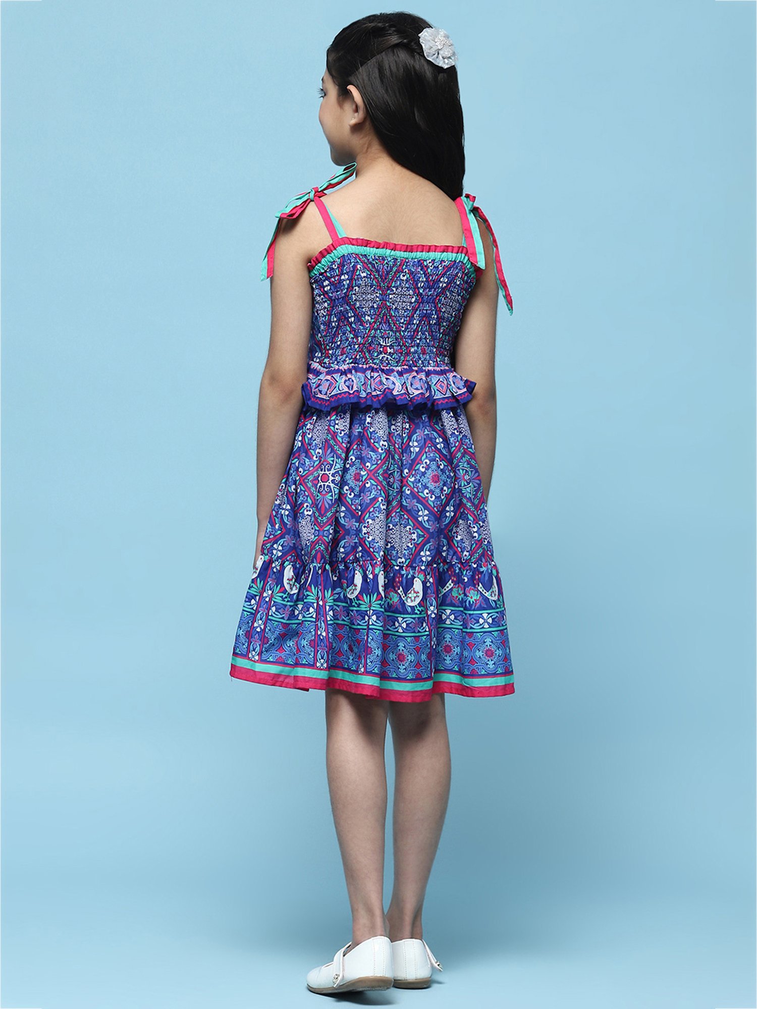 BIBA Girls Blue Printed Dress
