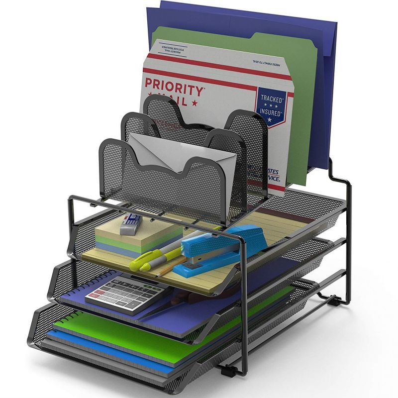 Home Office Desktop Wooden Trapezium Design Storage Romote Control Pen Holder