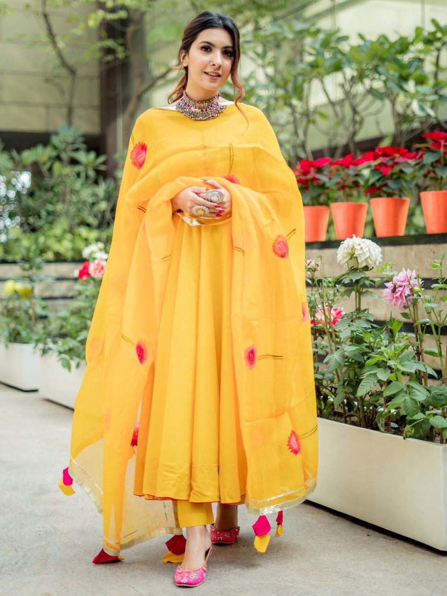 AACHHO Yellow Cotton Kurta Pant Set With Dupatta