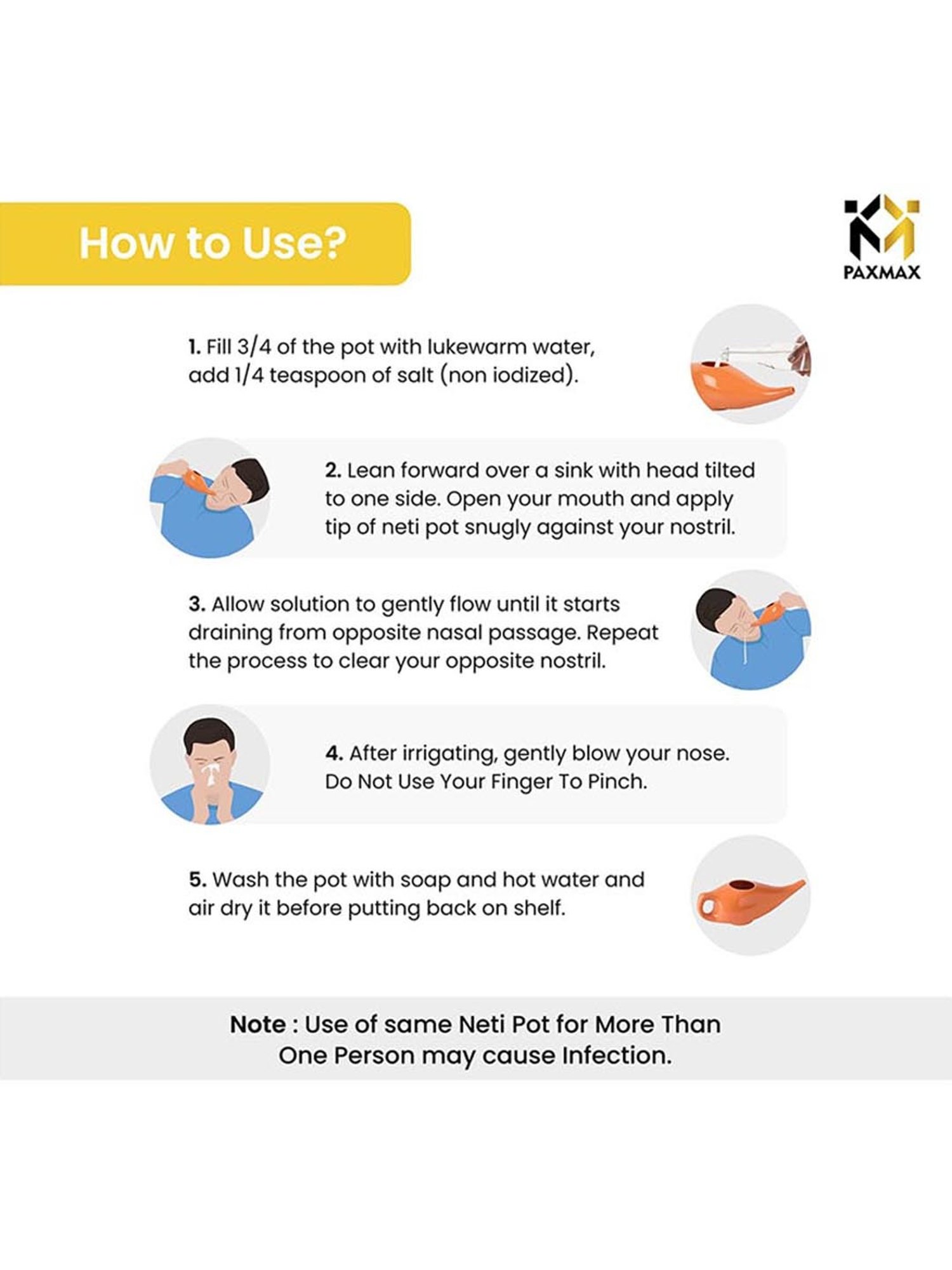 PAXMAX Porcelain Ceramic Neti Pot for Nasal Cleansing (Orange)