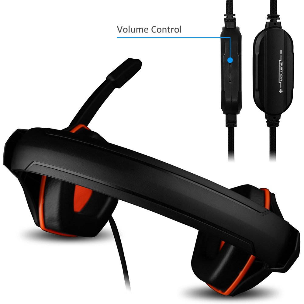 Gaming Headset,DLAND 3.5mm Wired Bass Stereo Noise Isolation Gaming Headphones with Mic for Laptop Computer, Cellphone, PS4 and so on- Volume Control (Black and Orange)